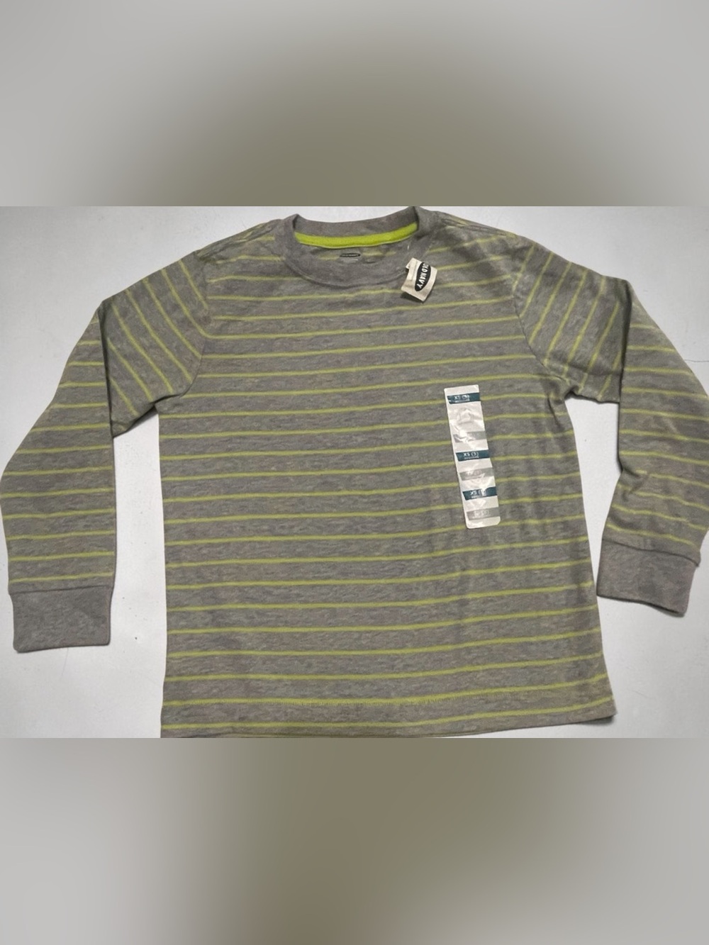 Old Navy Gray Crewneck T-Shirt with Lime Stripes
